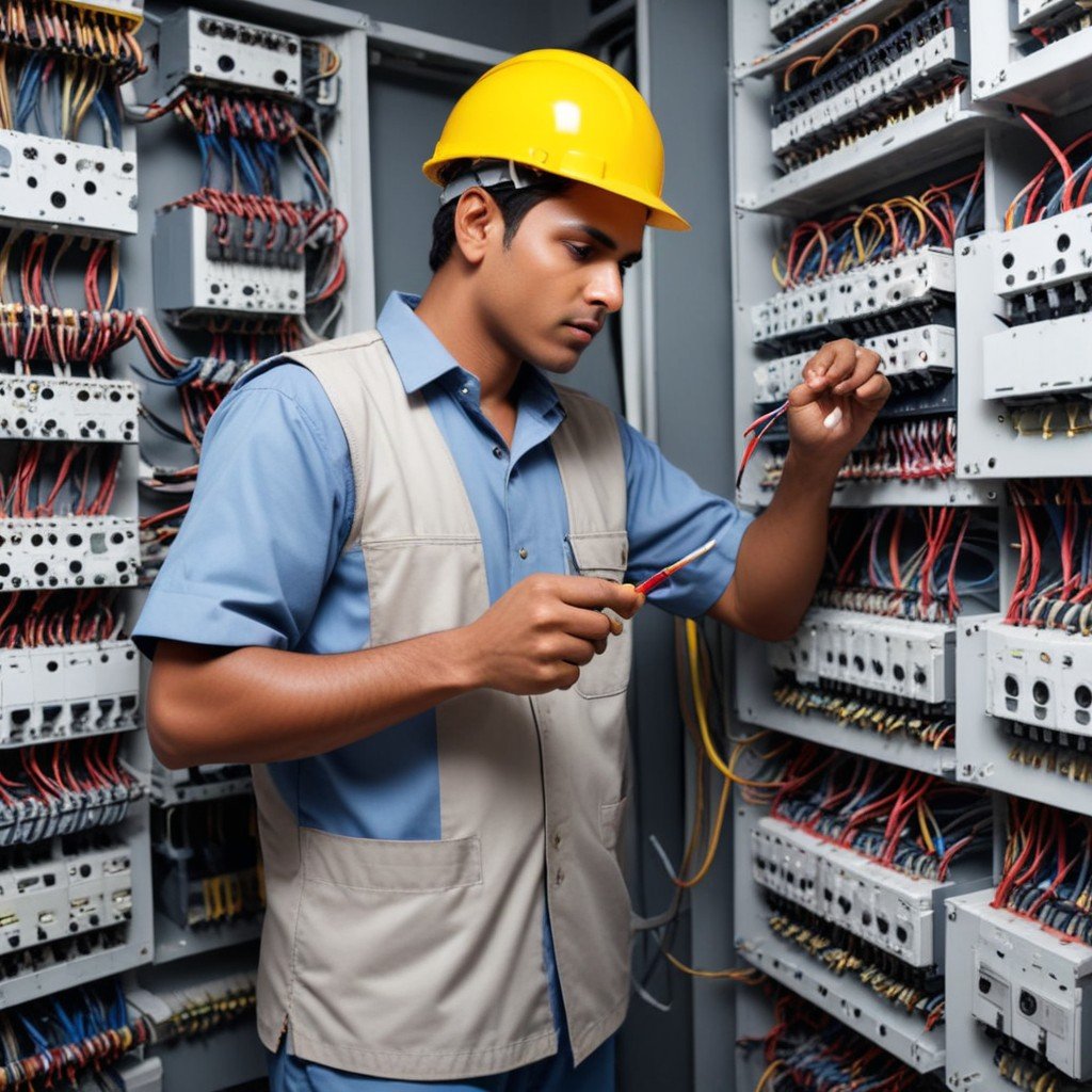 A hand installing an electrical circuit breaker.